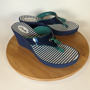 Clarks Women's Yacht Flash Navy Wedge Sandal - 9M New in Box